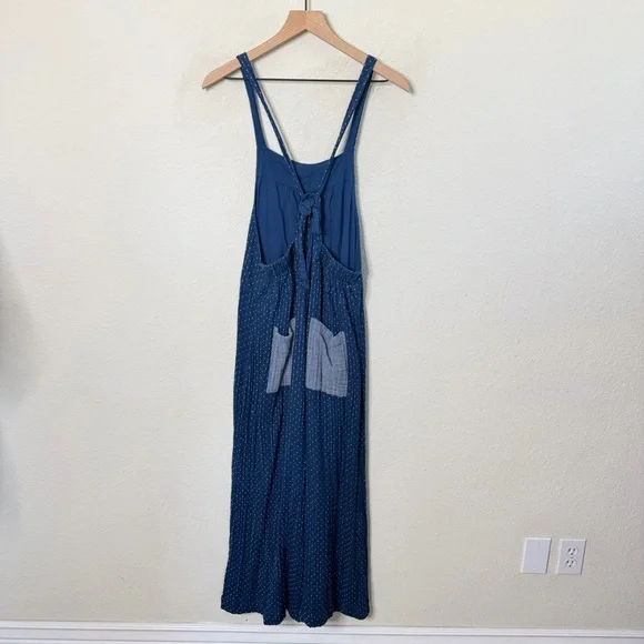 NATURAL LIFE Dakota Tie Overall Blue Polka Dot Gauze Jumpsuit Womens Size S - Picture 6 of 8